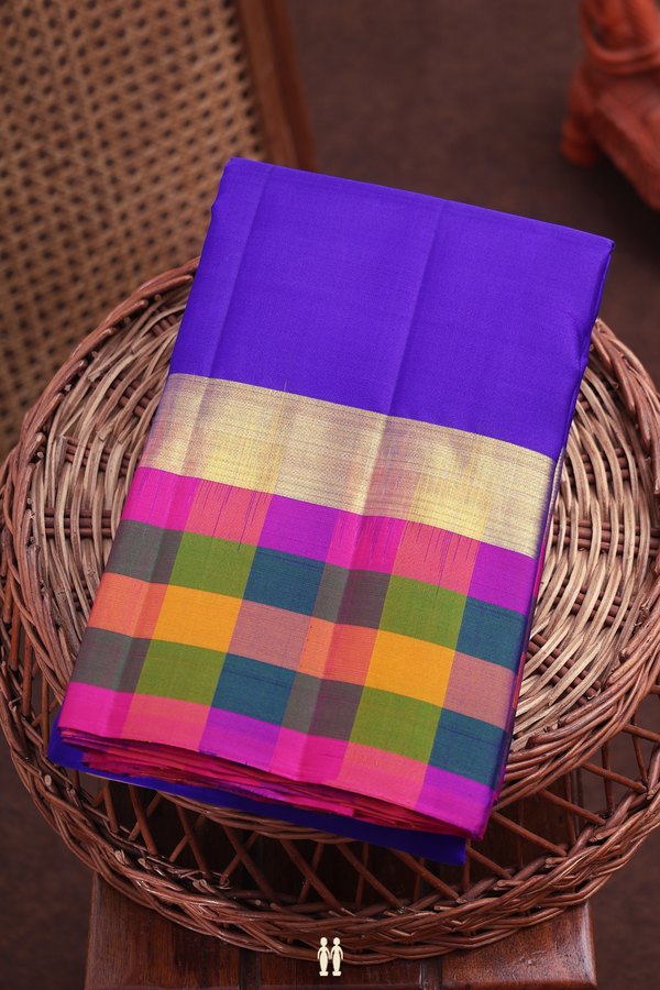 Kanchipuram Silk Saree In Royal Blue With Checks Border