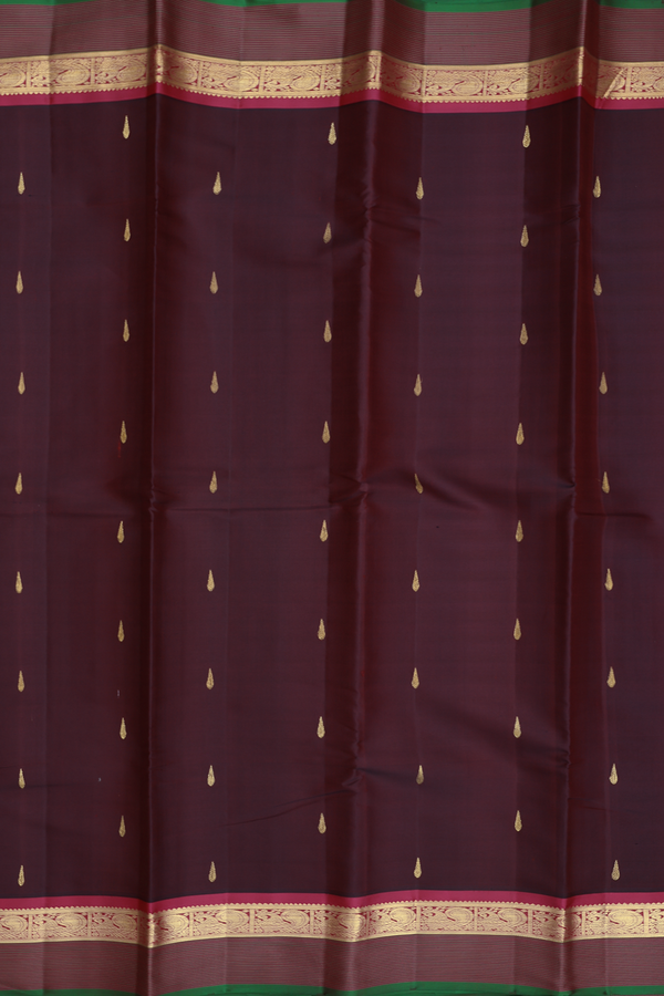 Kanchipuram Silk Saree In Chocolate Brown With Zari Buttas