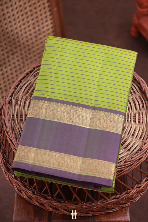 Kanchipuram Silk Saree In Pear Green With Stripes Design