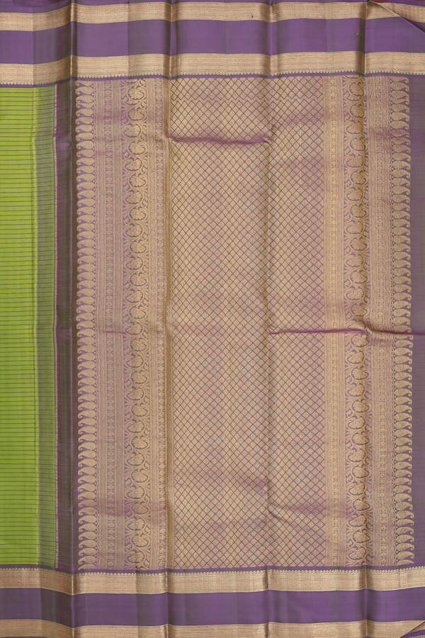 Kanchipuram Silk Saree In Pear Green With Stripes Design