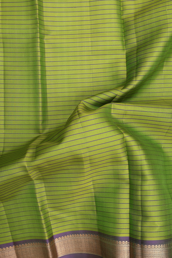 Kanchipuram Silk Saree In Pear Green With Stripes Design