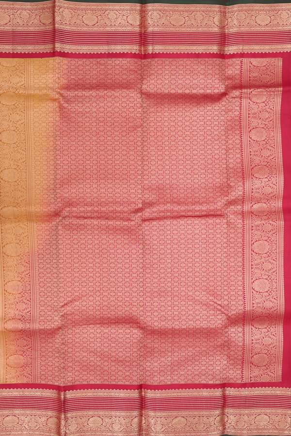Kanchipuram Silk Saree In Yellow With Checks Design