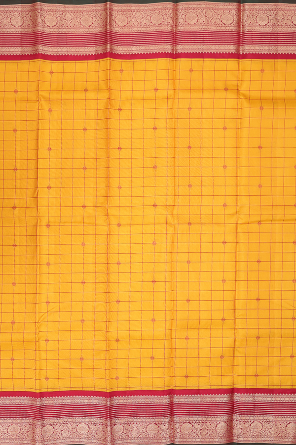 Kanchipuram Silk Saree In Yellow With Checks Design