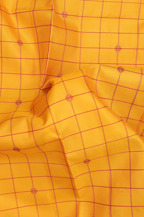 Kanchipuram Silk Saree In Yellow With Checks Design