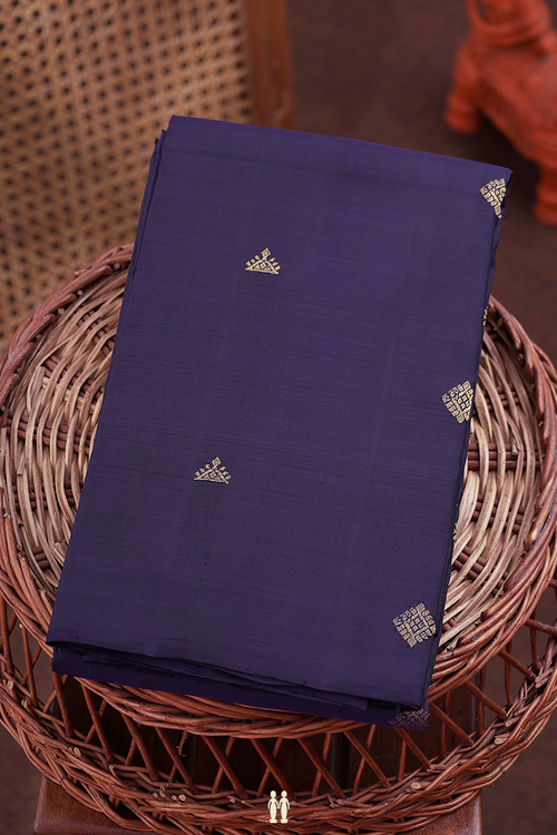 Kanchipuram Silk Saree In Navy Blue With Diamond Buttas