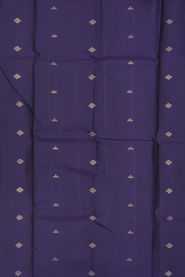 Kanchipuram Silk Saree In Navy Blue With Diamond Buttas