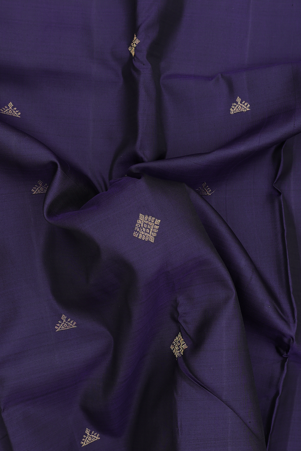 Kanchipuram Silk Saree In Navy Blue With Diamond Buttas