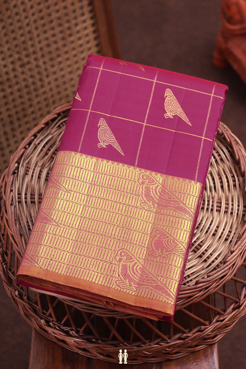 Kanchipuram Silk Saree In Berry Purple With Checks Design