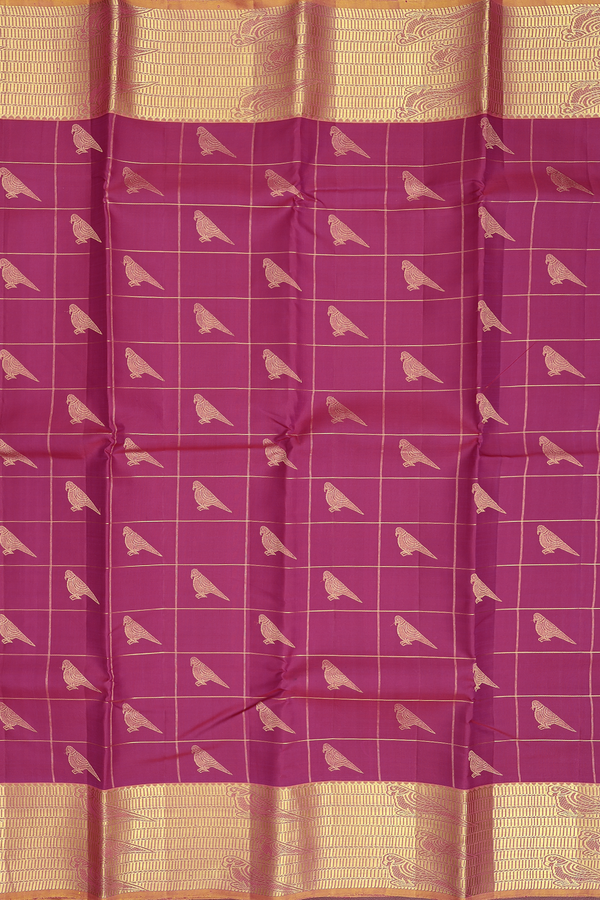 Kanchipuram Silk Saree In Berry Purple With Checks Design