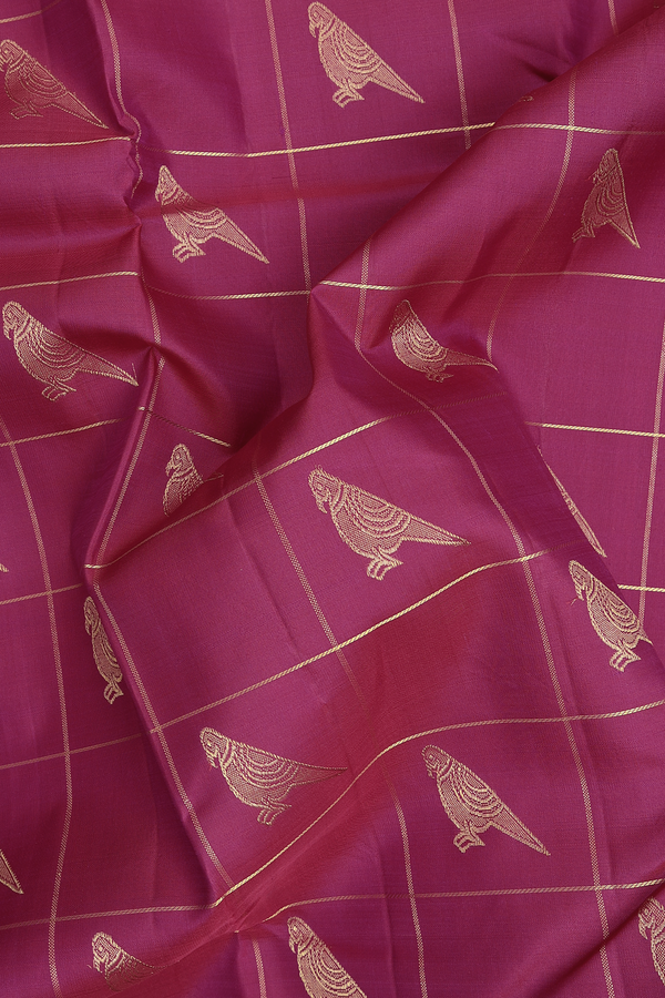 Kanchipuram Silk Saree In Berry Purple With Checks Design