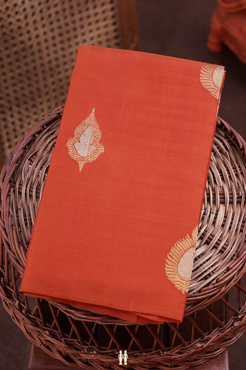 Kanchipuram Silk Saree In Spiced Orange With Zari Motifs
