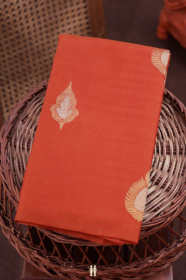 Kanchipuram Silk Saree In Spiced Orange With Zari Motifs