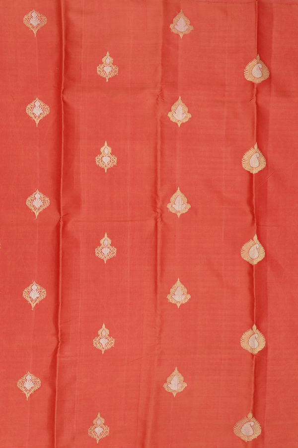 Kanchipuram Silk Saree In Spiced Orange With Zari Motifs