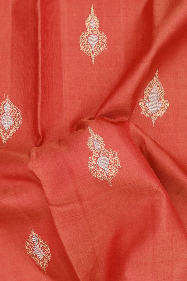 Kanchipuram Silk Saree In Spiced Orange With Zari Motifs