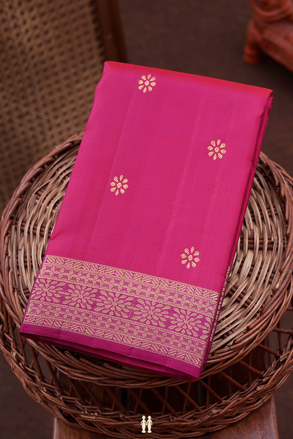 Kanchipuram Silk Saree In Deep Mulberry With Floral Buttas