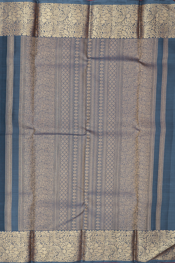 Kanchipuram Silk Saree In Prussian Blue With Zari Border
