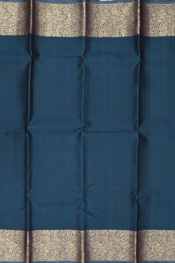 Kanchipuram Silk Saree In Prussian Blue With Zari Border