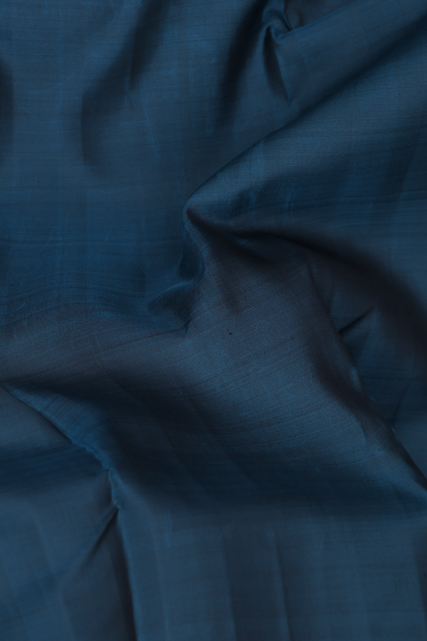 Kanchipuram Silk Saree In Prussian Blue With Zari Border