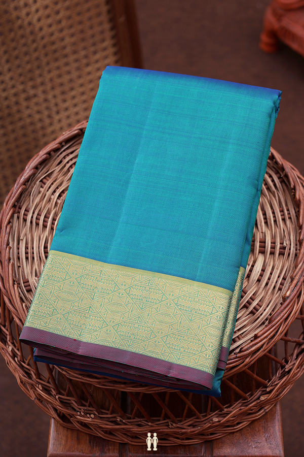 Kanchipuram Silk Saree In Teal Blue With Contrast Border
