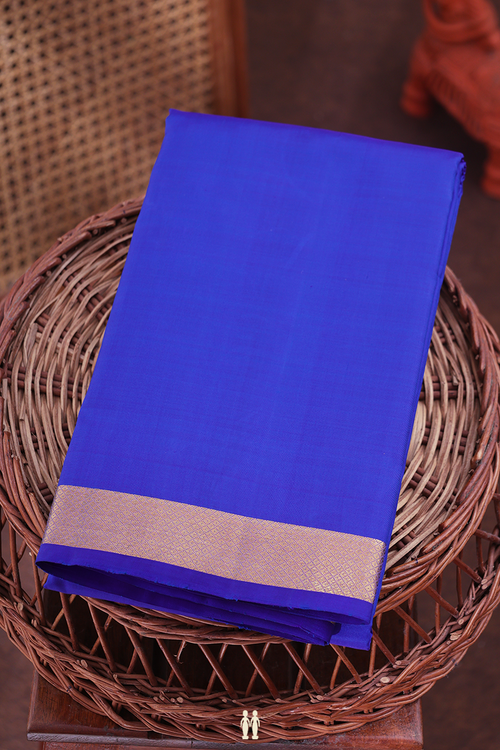 Kanchipuram Silk Saree In Indigo Blue With Zari Border