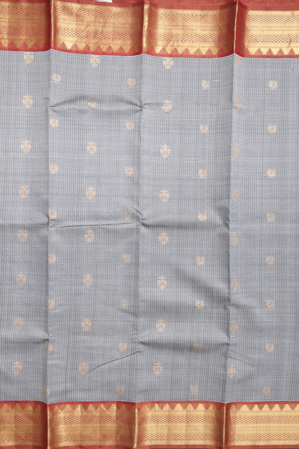 Kanchipuram Silk Saree In Grey With Jacquard Pattern