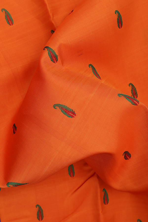 Kanchipuram Silk Saree In Orange With Paisley Buttas