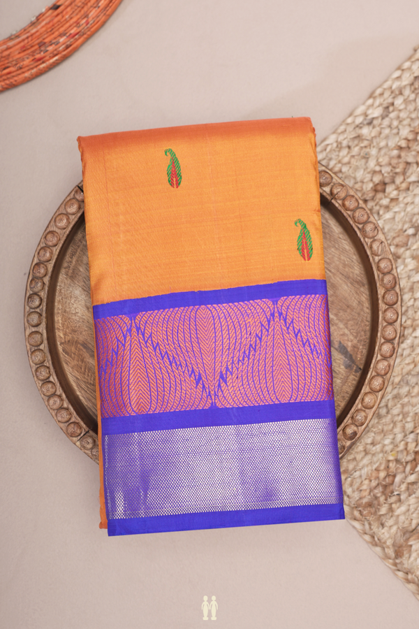 Kanchipuram Silk Saree In Rust Orange With Paisley Buttas
