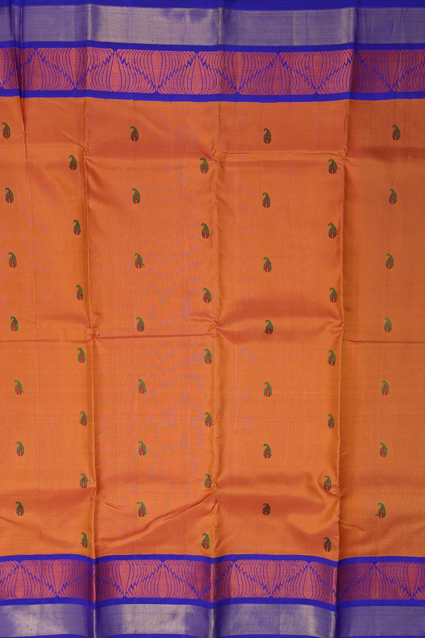 Kanchipuram Silk Saree In Rust Orange With Paisley Buttas