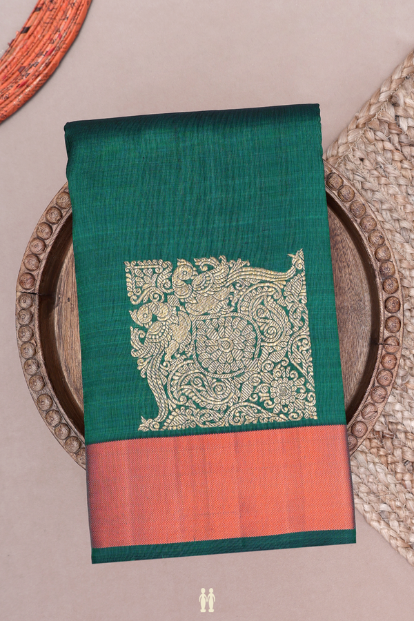 Kanchipuram Silk Saree In Forest Green With Peacock Border