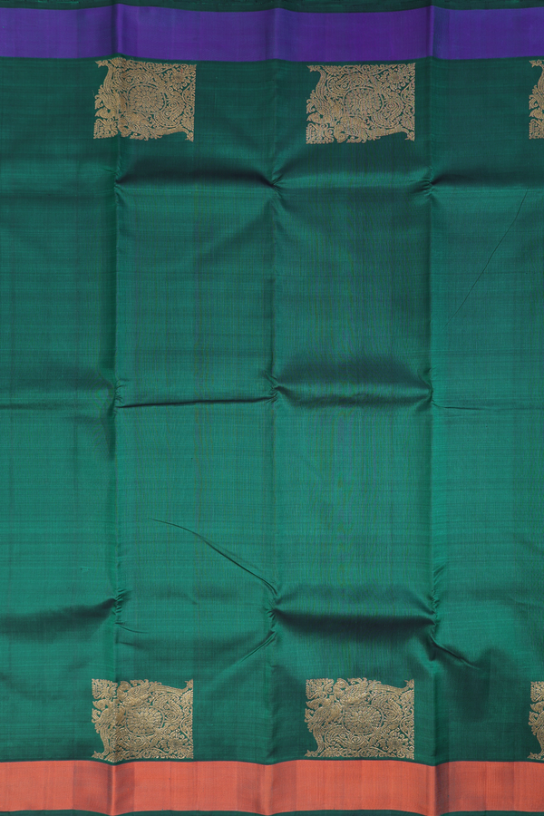 Kanchipuram Silk Saree In Forest Green With Peacock Border