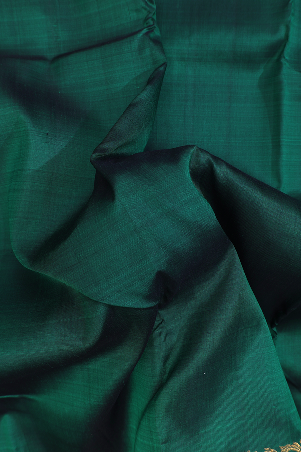 Kanchipuram Silk Saree In Forest Green With Peacock Border