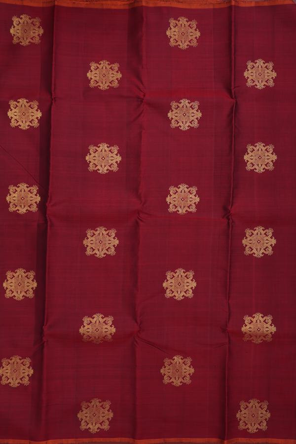 Kanchipuram Silk Saree In Ruby Red With Zari Motifs