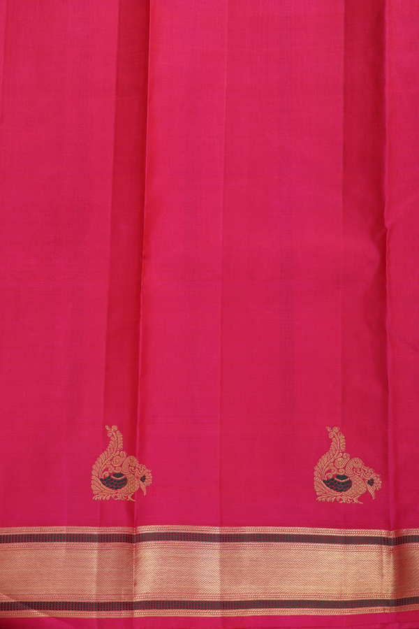Kanchipuram Silk Saree In Rani Pink With Peacock Buttas