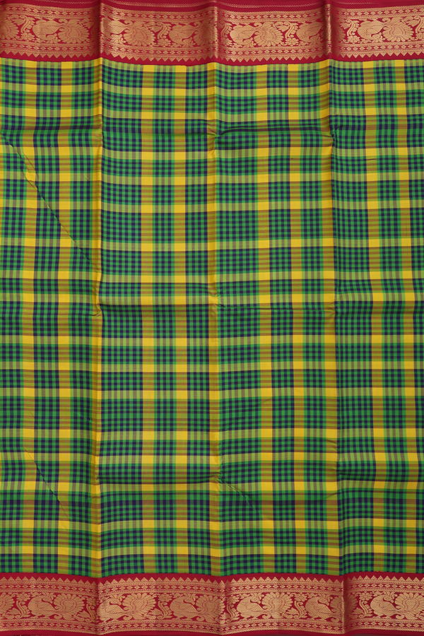 Kanchipuram Silk Saree In Multicolor With Checks Design