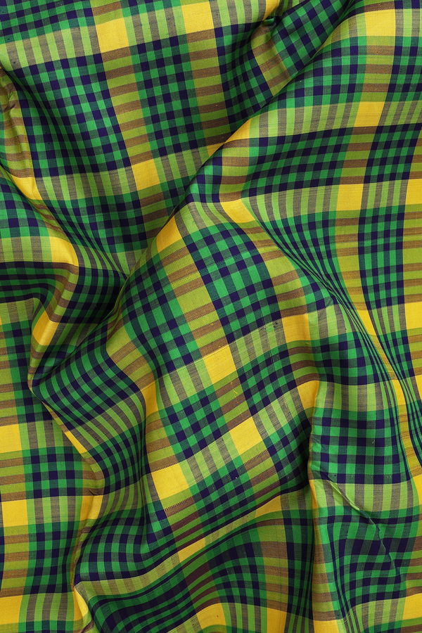 Kanchipuram Silk Saree In Green And Yellow With Checks Design