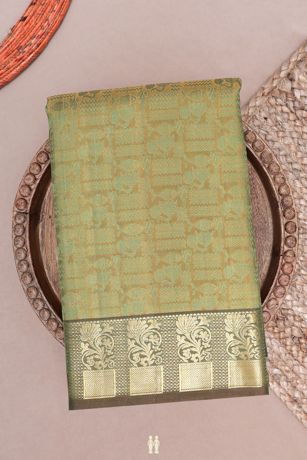 Kanchipuram Silk Saree Cardamom Green With Jacquard Pattern