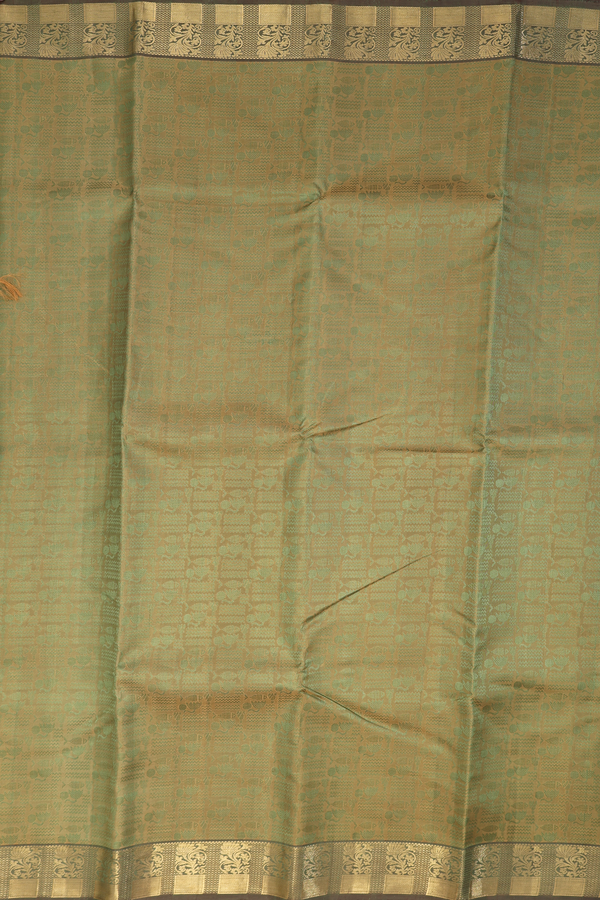 Kanchipuram Silk Saree Cardamom Green With Jacquard Pattern