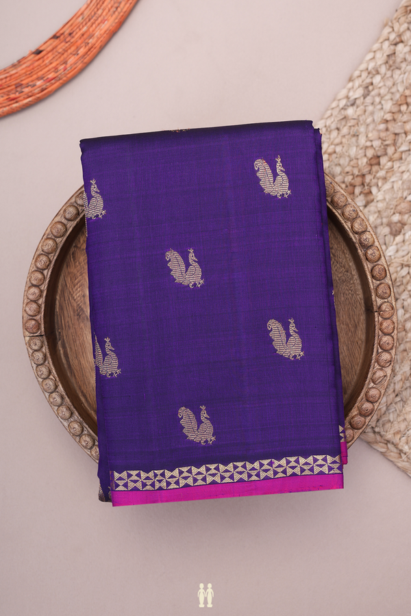 Kanchipuram Silk Saree In Regal Purple With Peacock Buttas