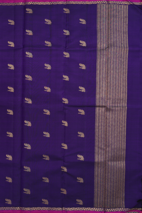 Kanchipuram Silk Saree In Regal Purple With Peacock Buttas