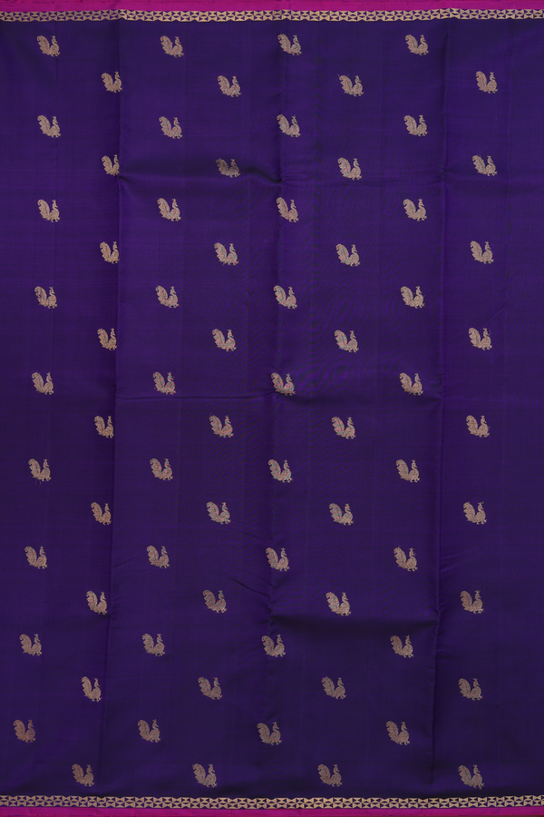Kanchipuram Silk Saree In Regal Purple With Peacock Buttas