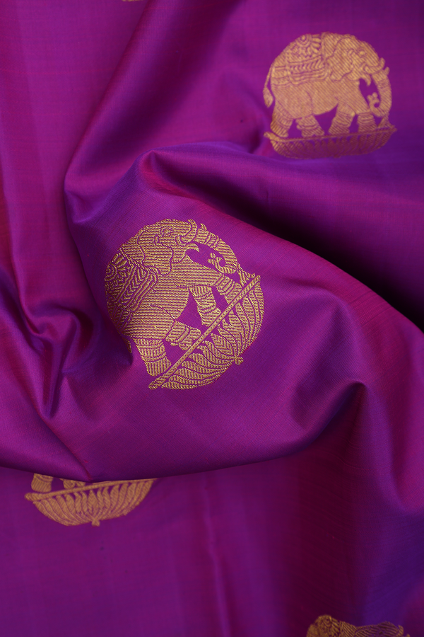 Kanchipuram Silk Saree In Purple With Elephant Motifs