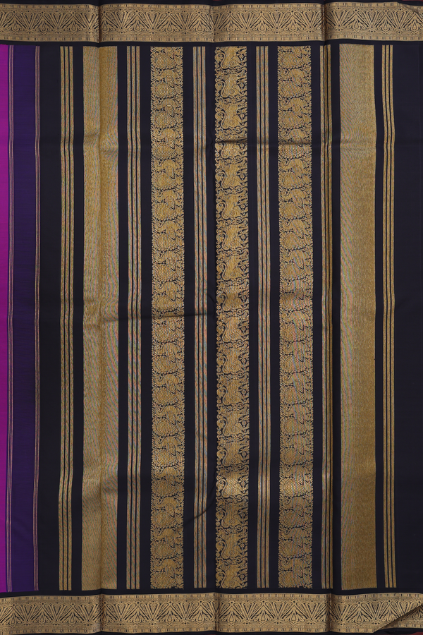 Kanchipuram Silk Saree In Purple With Elephant Motifs