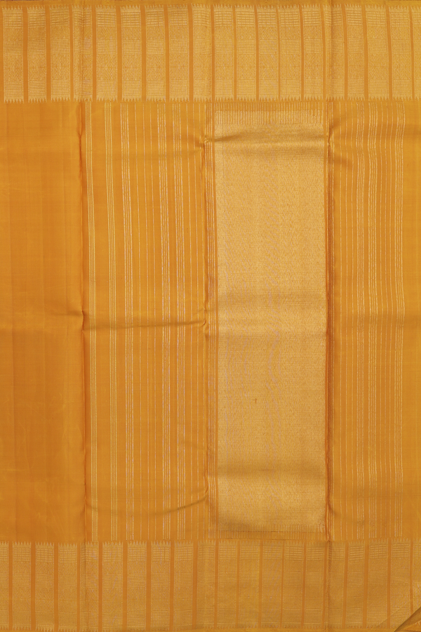 Kanchipuram Silk Saree In Plain Ochre Orange With Zari Border