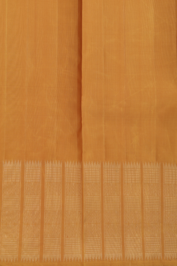 Kanchipuram Silk Saree In Plain Ochre Orange With Zari Border