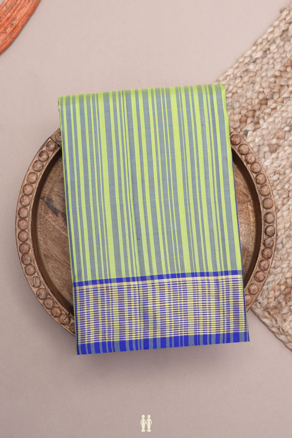 Kanchipuram Silk Saree In Green And Blue With Stripes Design