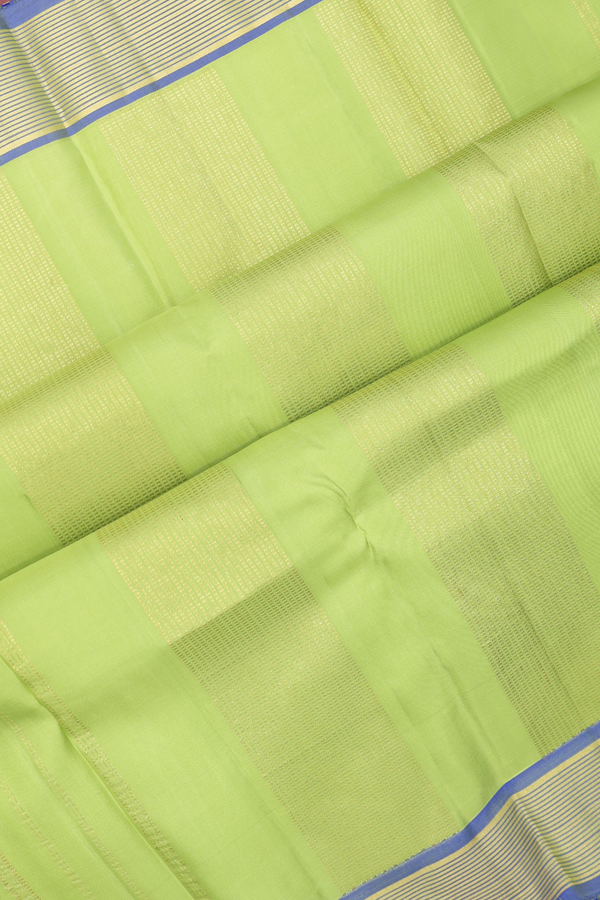 Kanchipuram Silk Saree In Green And Blue With Stripes Design