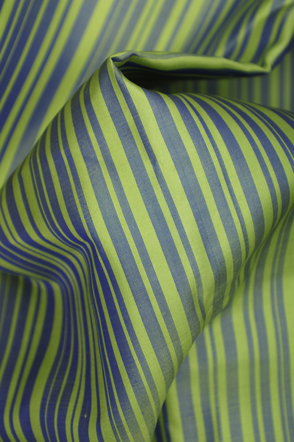 Kanchipuram Silk Saree In Green And Blue With Stripes Design