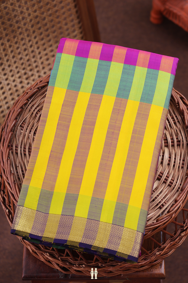 Kanchipuram Silk Saree In Multicolor With Stripes Design