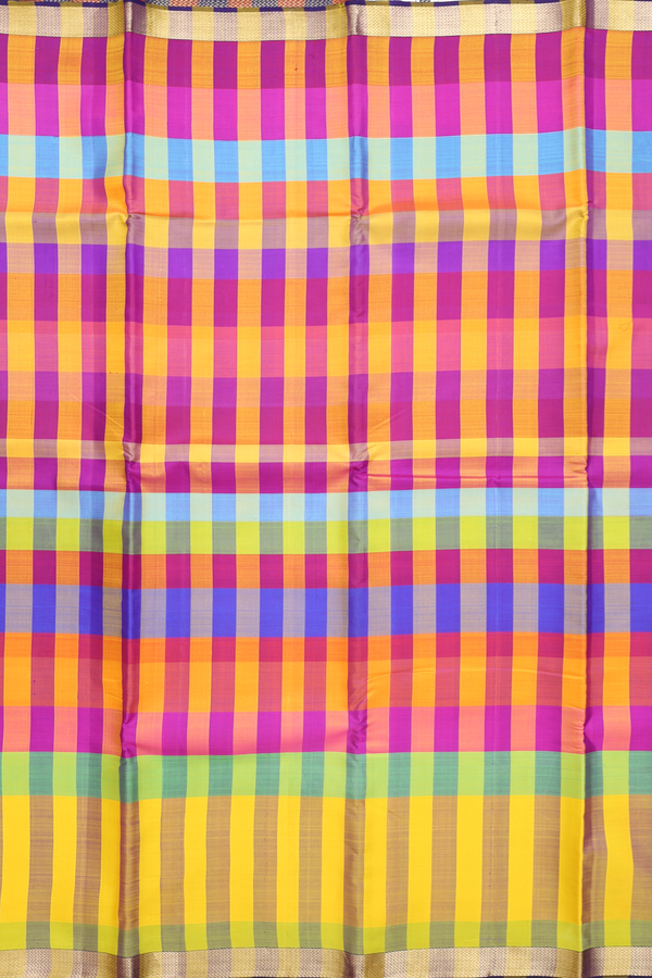 Kanchipuram Silk Saree In Multicolor With Stripes Design