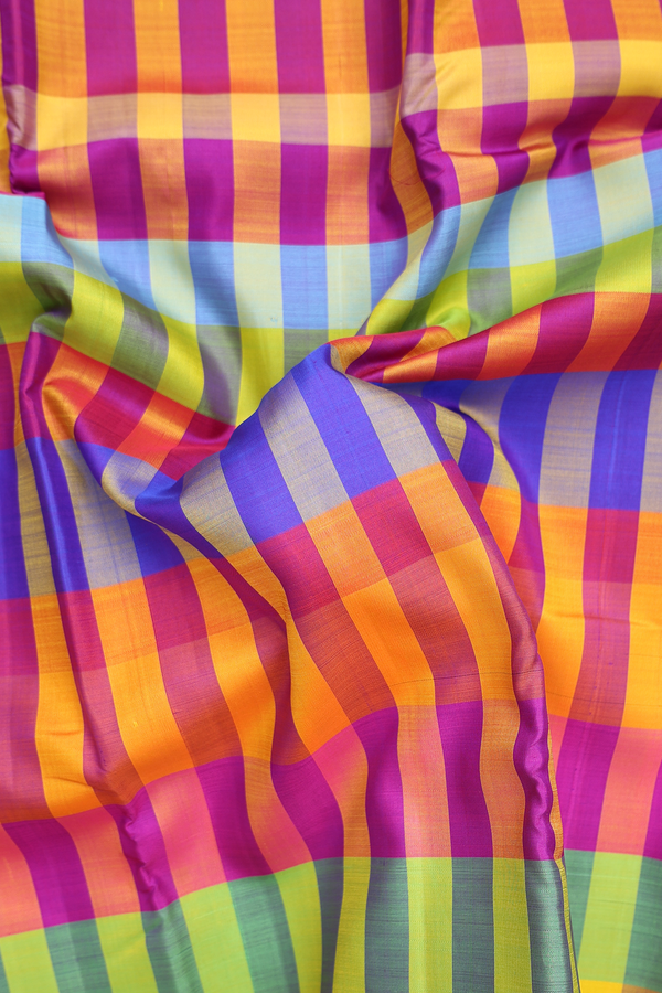 Kanchipuram Silk Saree In Multicolor With Stripes Design